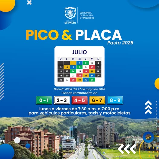 PICO Y PLACA PASTO JULIO 2026