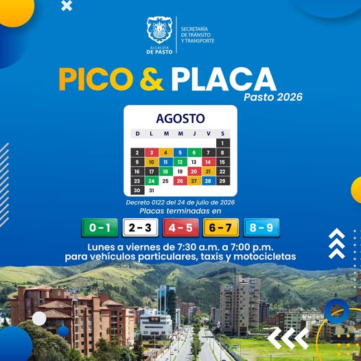 PICO Y PLACA PASTO AGOSTO 2026