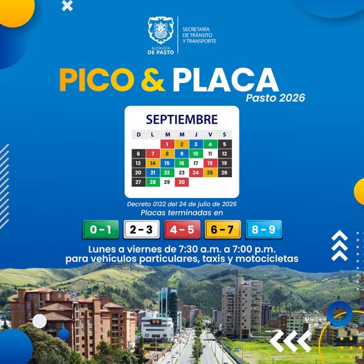 PICO Y PLACA PASTO SEPTIEMBRE 2026